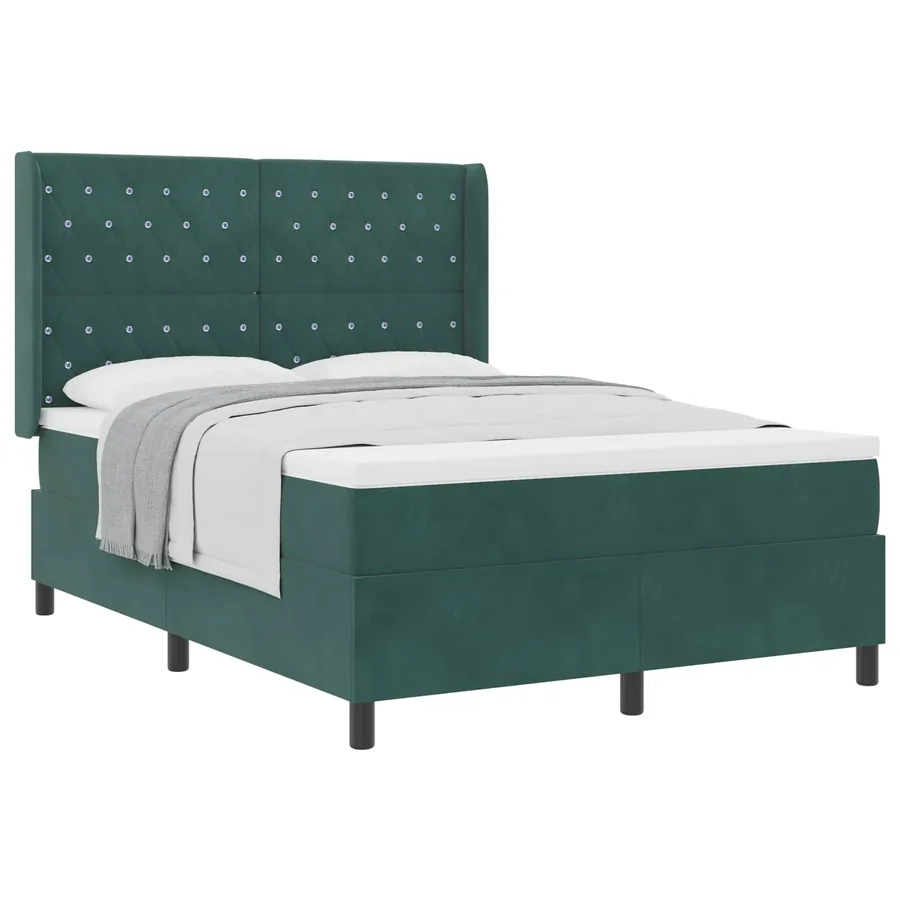 Lit à ressorts avec matelas Vert foncé 140 x 190 cm Velours - 2