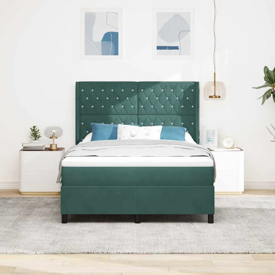 Lit à ressorts avec matelas Vert foncé 140 x 190 cm Velours - 3