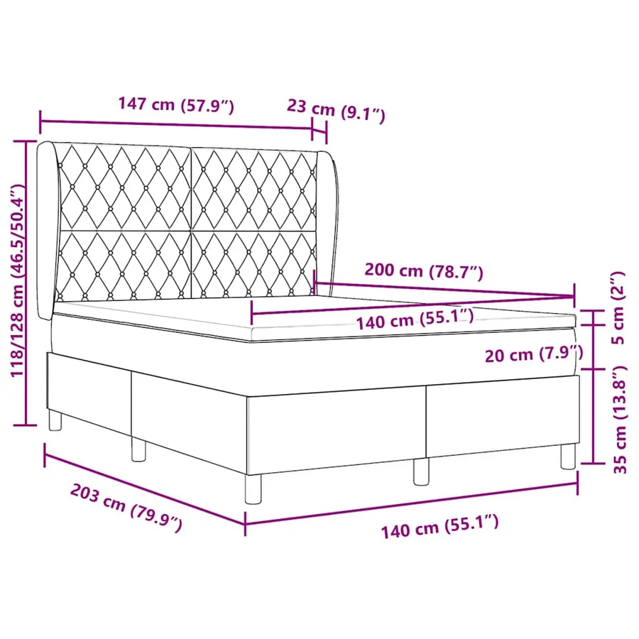 Lit à ressorts avec matelas Bleu foncé 200 x 140 cm Velours - 12
