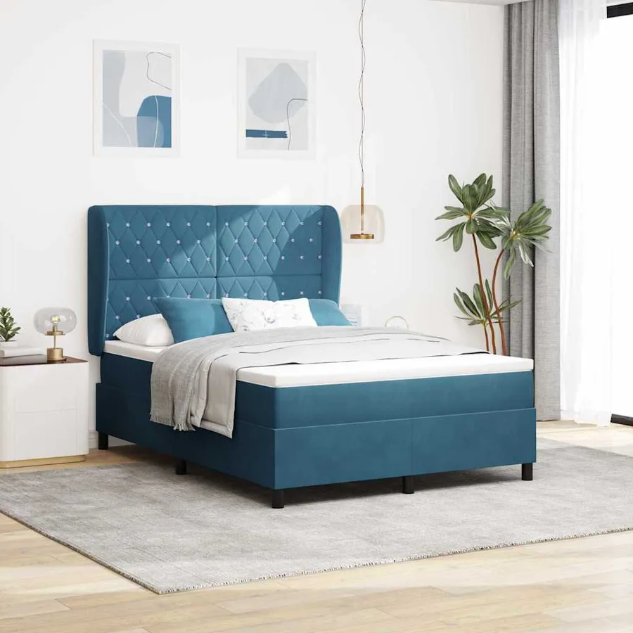 Lit à ressorts avec matelas Bleu foncé 200 x 140 cm Velours - 3