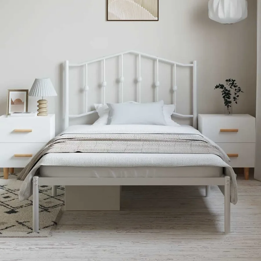 Cadre de lit métal sans matelas et tête de lit blanc 100x190 cm - 3
