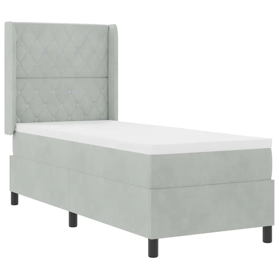 Lit à ressorts avec matelas Gris clair 80 x 200 cm Velours - 4