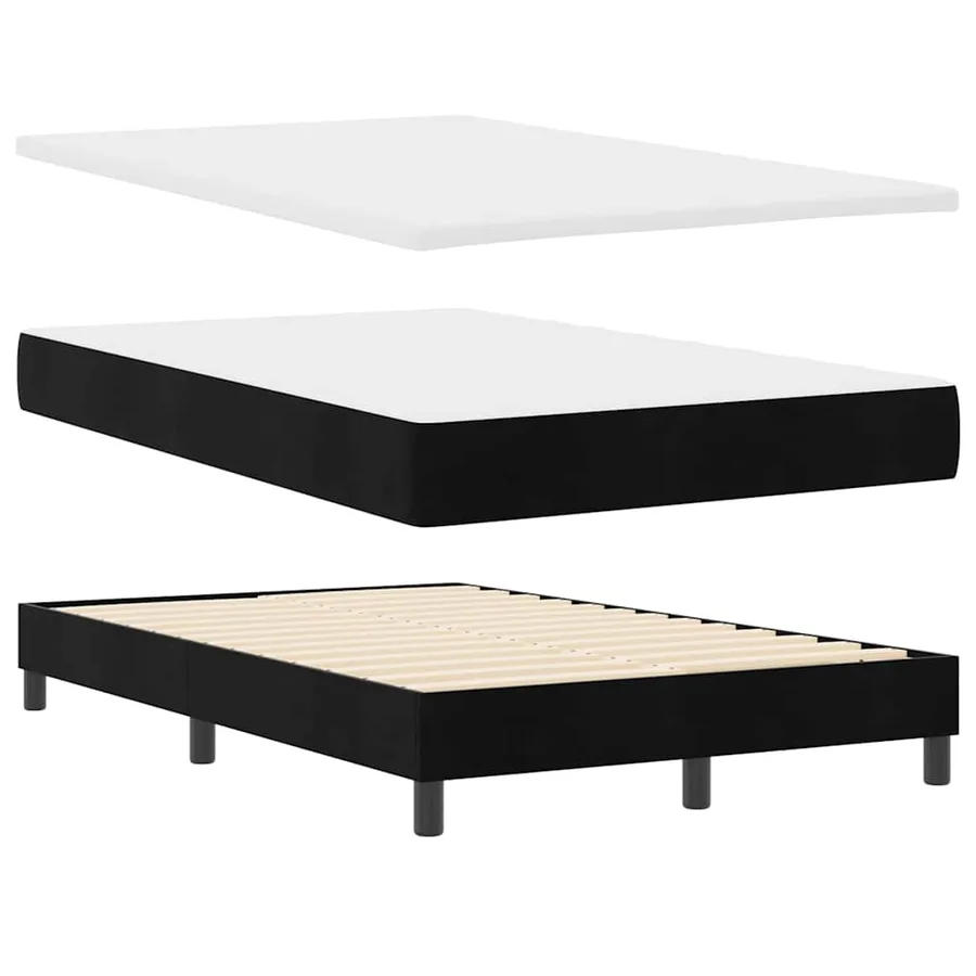 Lit à ressorts avec matelas Noir 120 x 200 cm Velours - 4