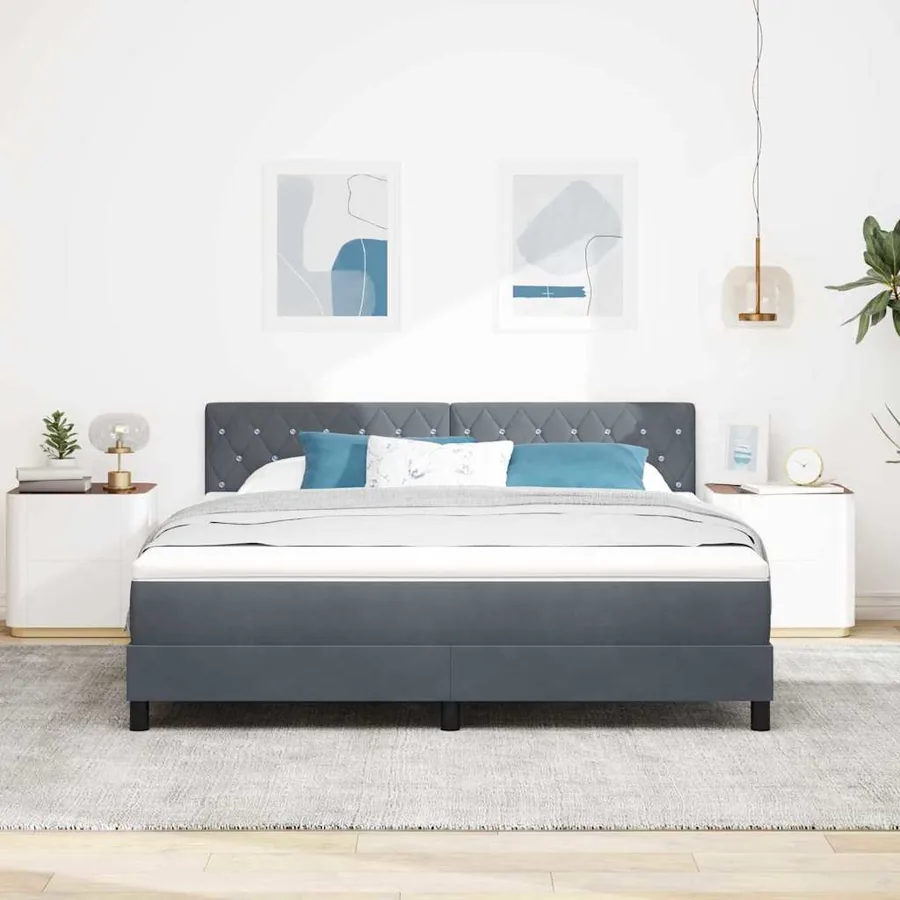 Lit à ressorts avec matelas Gris foncé 180 x 200 cm Velours - 3