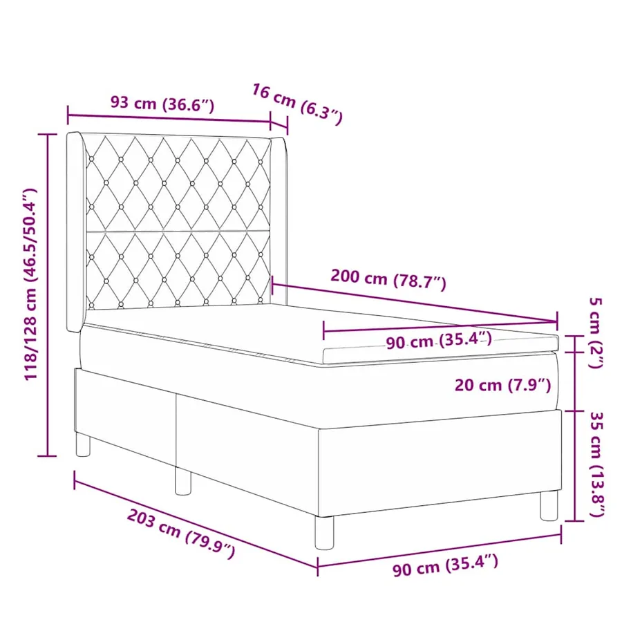 Lit à ressorts avec matelas Gris foncé 90 x 200 cm Velours - 14