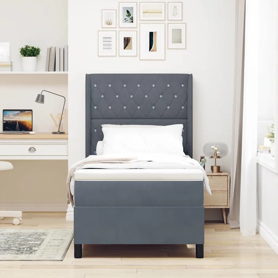 Lit à ressorts avec matelas Gris foncé 90 x 200 cm Velours - 4