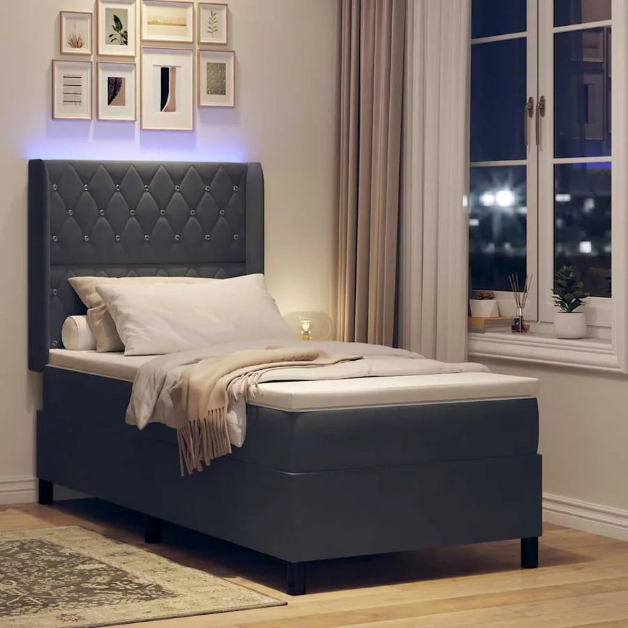 Lit à ressorts avec matelas Gris foncé 90 x 200 cm Velours - 5