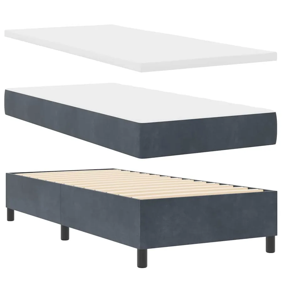 Lit à ressorts avec matelas Gris foncé 90 x 200 cm Velours - 6
