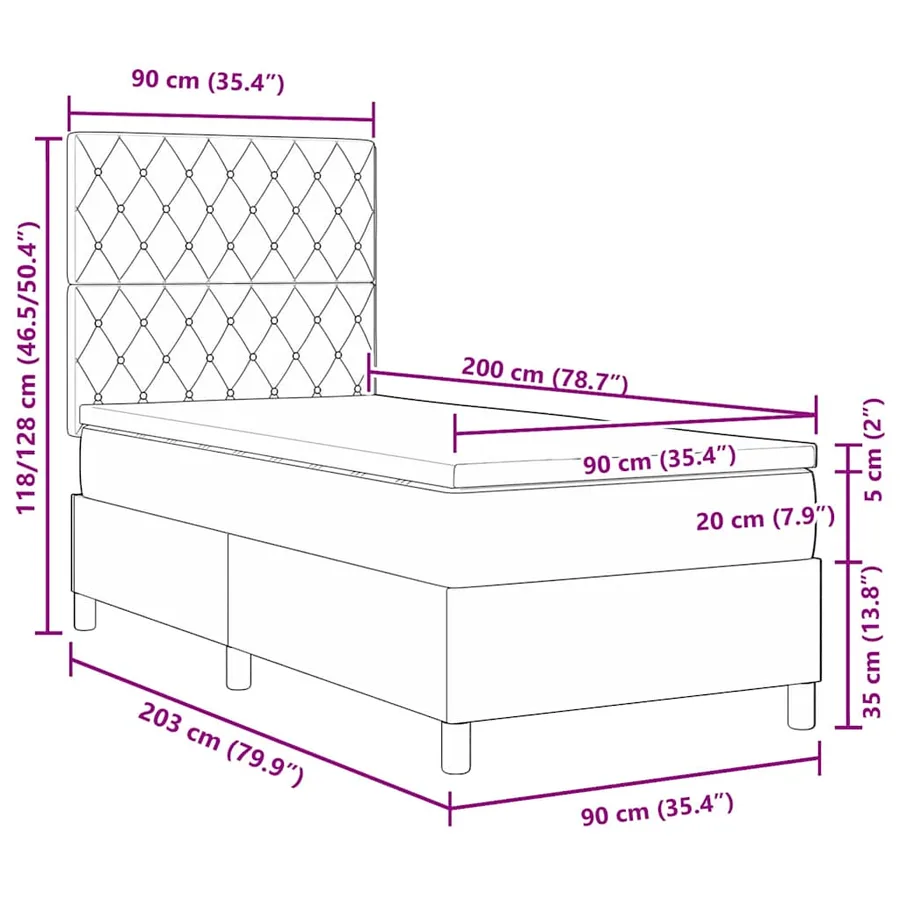 Lit à ressorts avec matelas Gris foncé 90 x 200 cm Velours - 12
