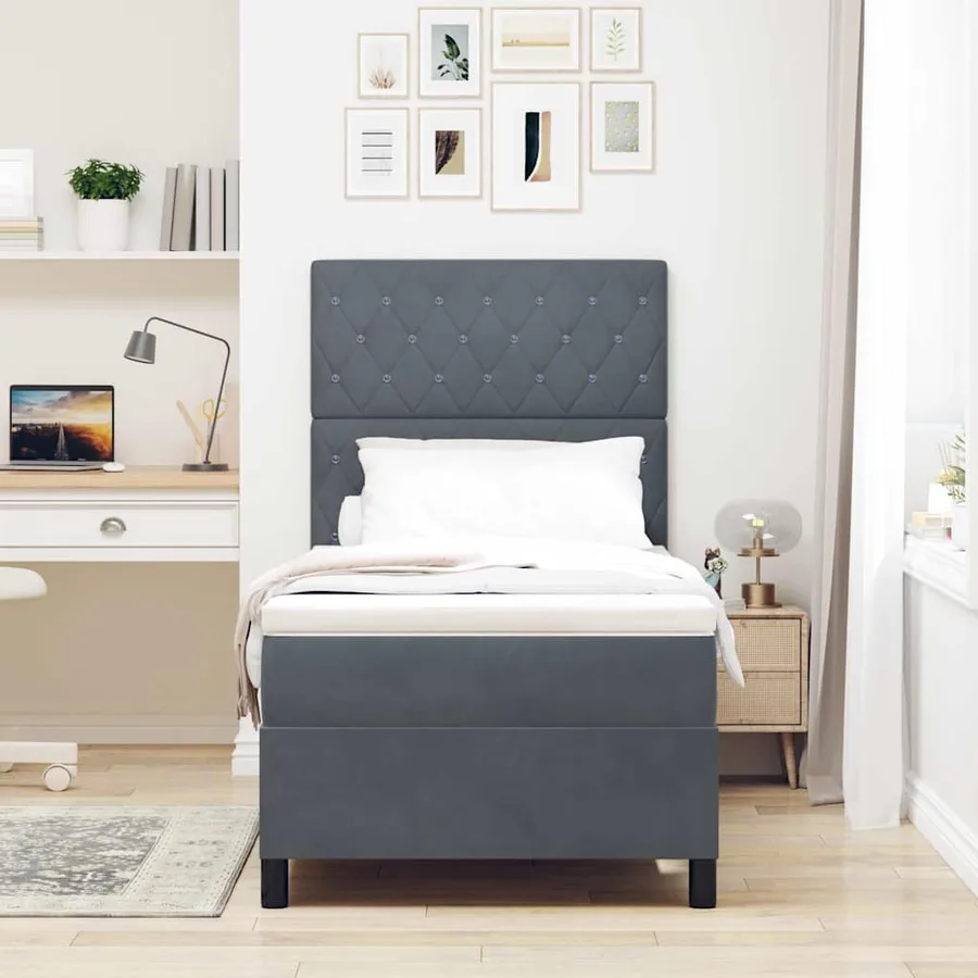 Lit à ressorts avec matelas Gris foncé 90 x 200 cm Velours - 3