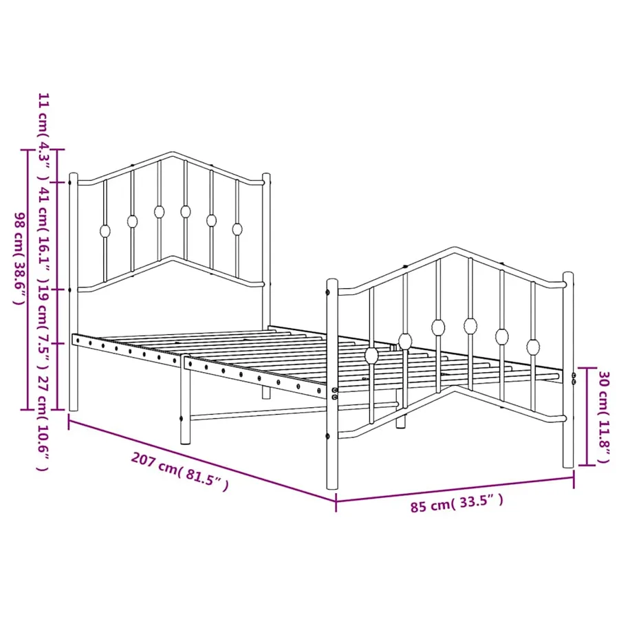 Cadre de lit métal sans matelas avec pied de lit blanc 80x200cm - 9