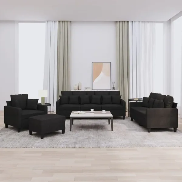 Ensemble de canapés 4 pcs avec coussins noir tissu