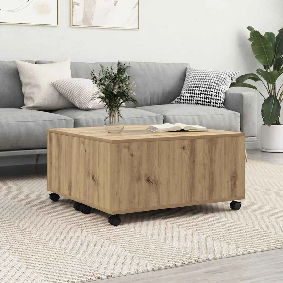 Table basse Chêne artisanal 75 x 75 x 38 cm Bois d'ingénierie
