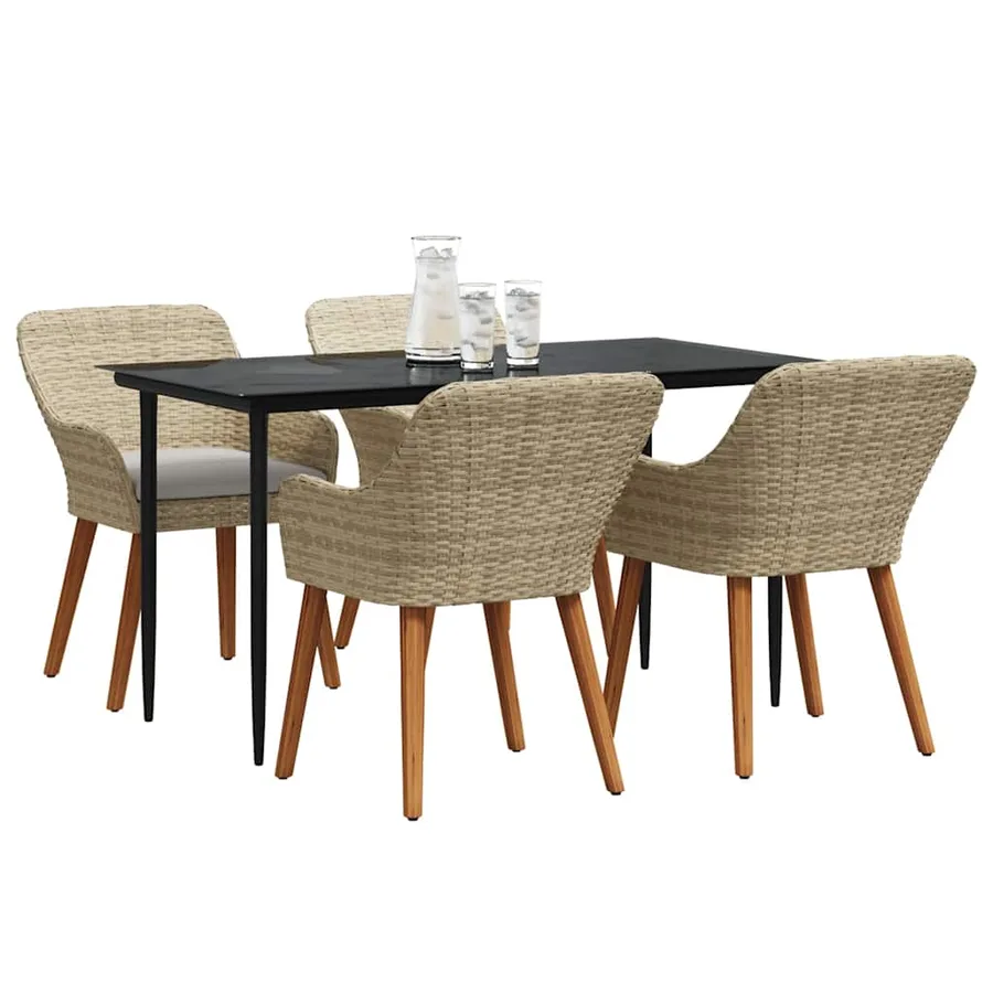 Ensemble de salle à manger pour jardin 5 pcs Beige polyrotin - 3