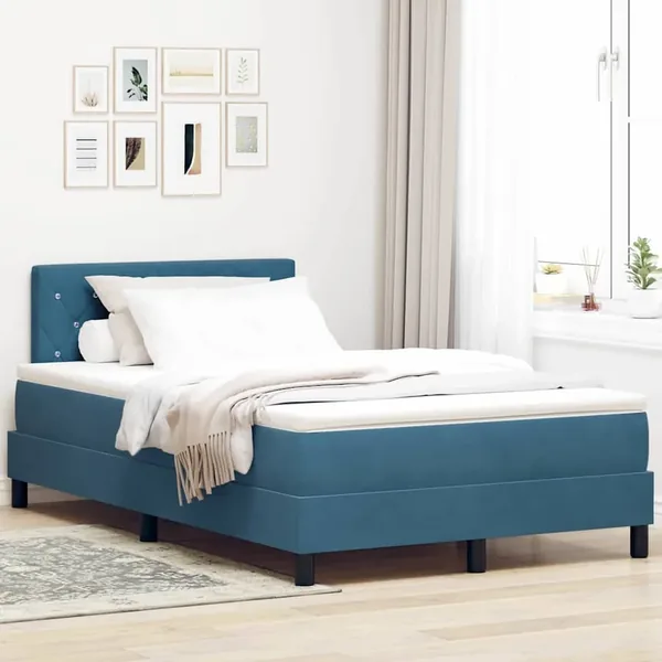 Lit à ressorts avec matelas Bleu foncé 120 x 200 cm Velours
