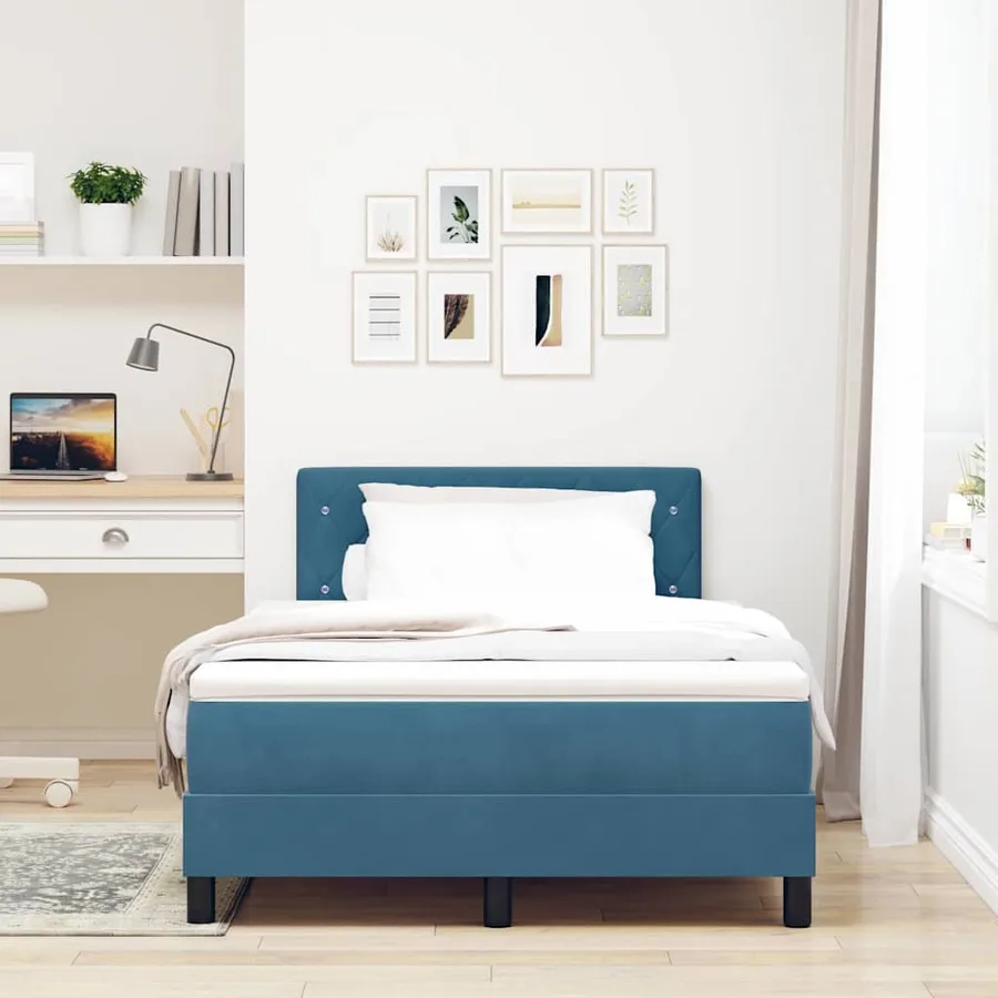 Lit à ressorts avec matelas Bleu foncé 120 x 200 cm Velours - 3