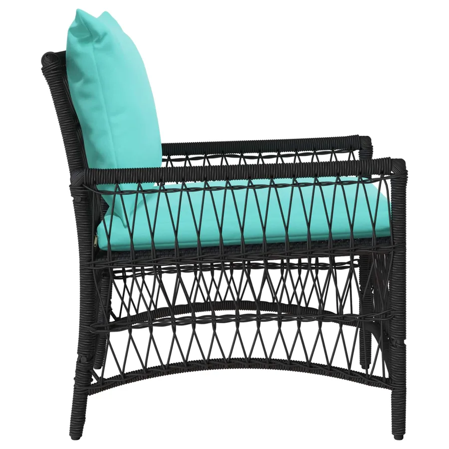 Chaise de jardin avec coussin Noir 73 x 61 x 77 cm polyrotin - 3