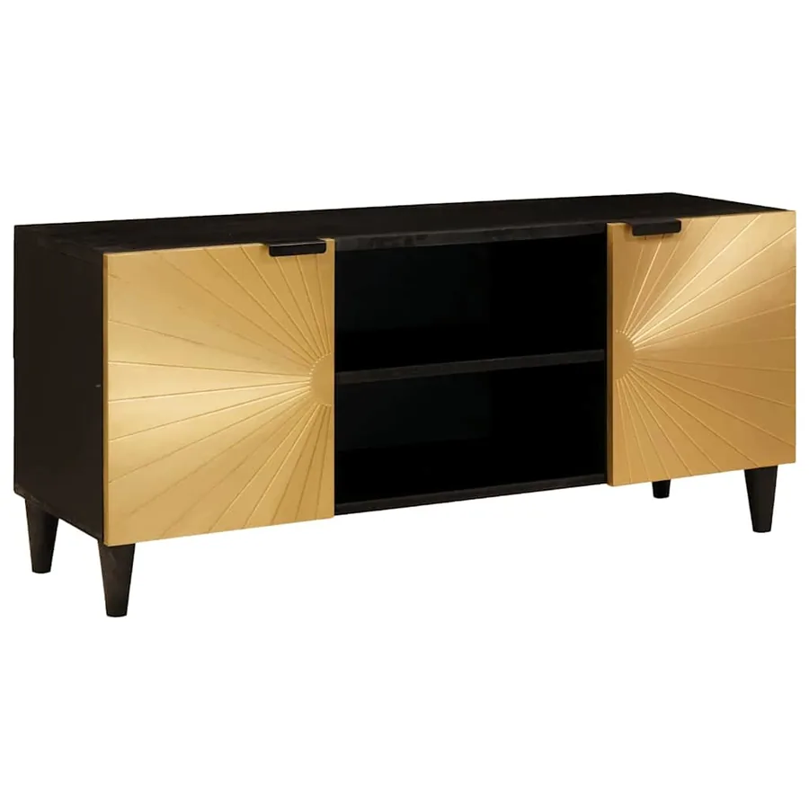 Meuble TV Noir et or 105 x 33 x 46 cm Bois d'ingénierie