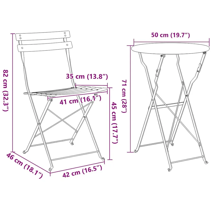 Ensemble bistro pliant 3 pcs Écume de mer Acier - 12