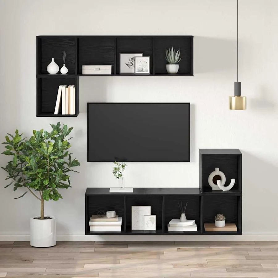 Ensemble meuble TV Montage mural Chêne noir 37 x 37 x 107 cm - 6