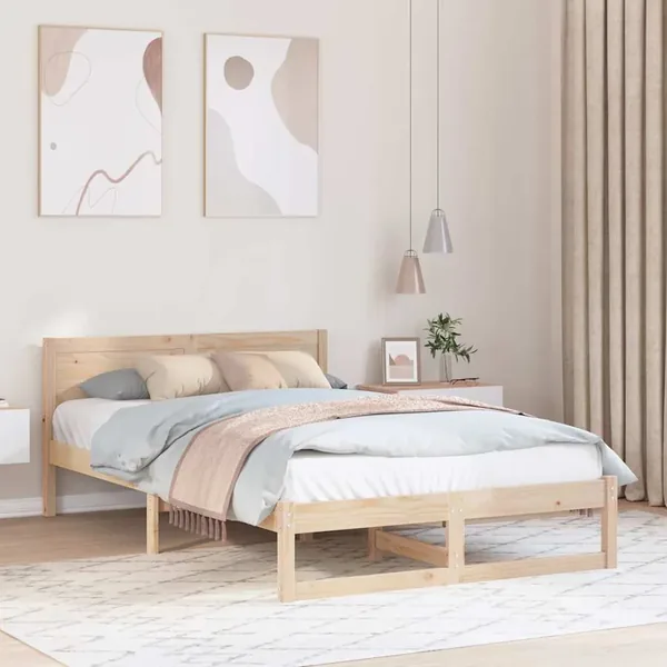 Cadre de lit avec tête de lit Naturel 135 x 190 cm Pin massif