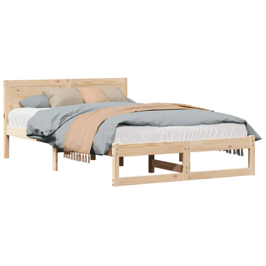 Cadre de lit avec tête de lit Naturel 140 x 190 cm Pin massif - 2