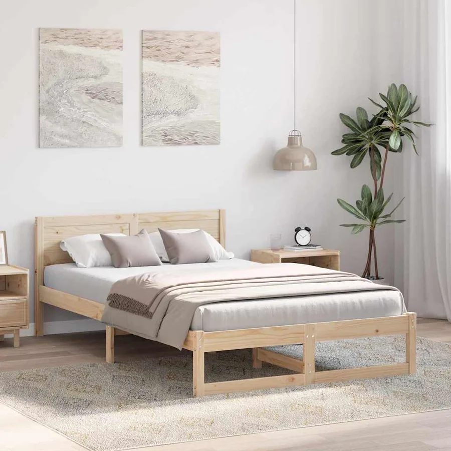 Cadre de lit avec tête de lit Naturel 140 x 190 cm Pin massif - 3