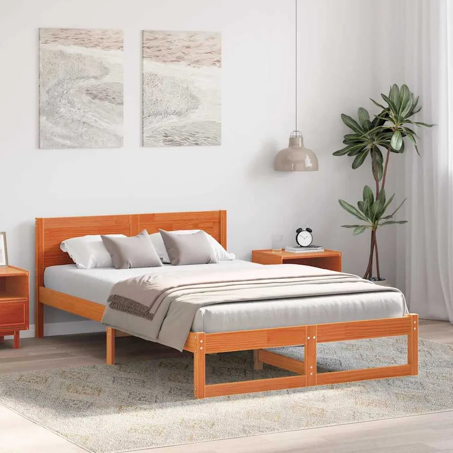 Cadre de lit avec tête de lit Brun cire 135 x 190 cm Pin massif - 3