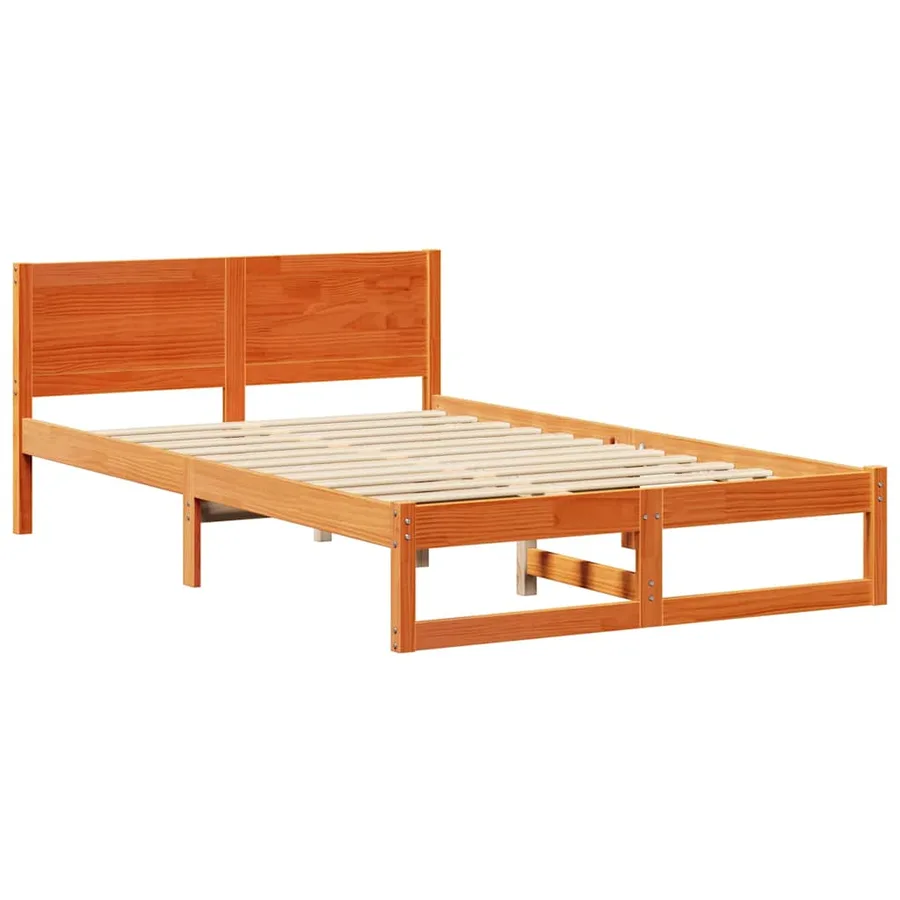 Cadre de lit avec tête de lit Brun cire 135 x 190 cm Pin massif - 4