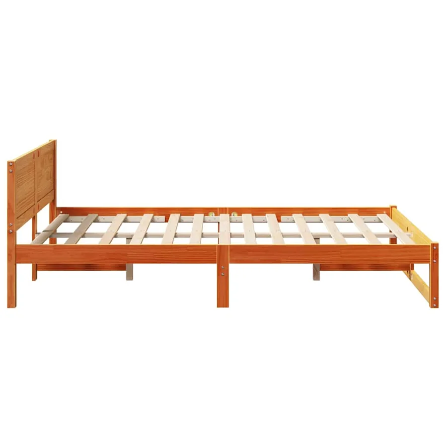 Cadre de lit avec tête de lit Brun cire 135 x 190 cm Pin massif - 6
