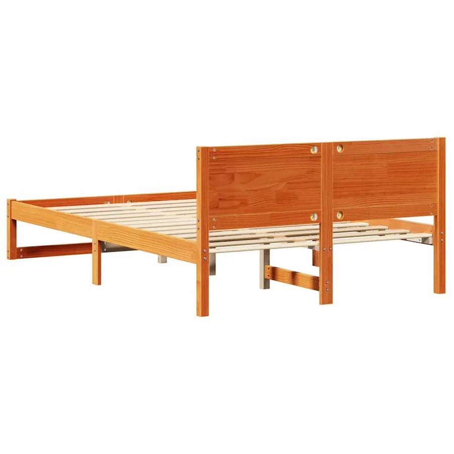 Cadre de lit avec tête de lit Brun cire 135 x 190 cm Pin massif - 7