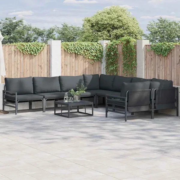 Ensemble de canapé de jardin avec coussin 9 pcs Noir Acier