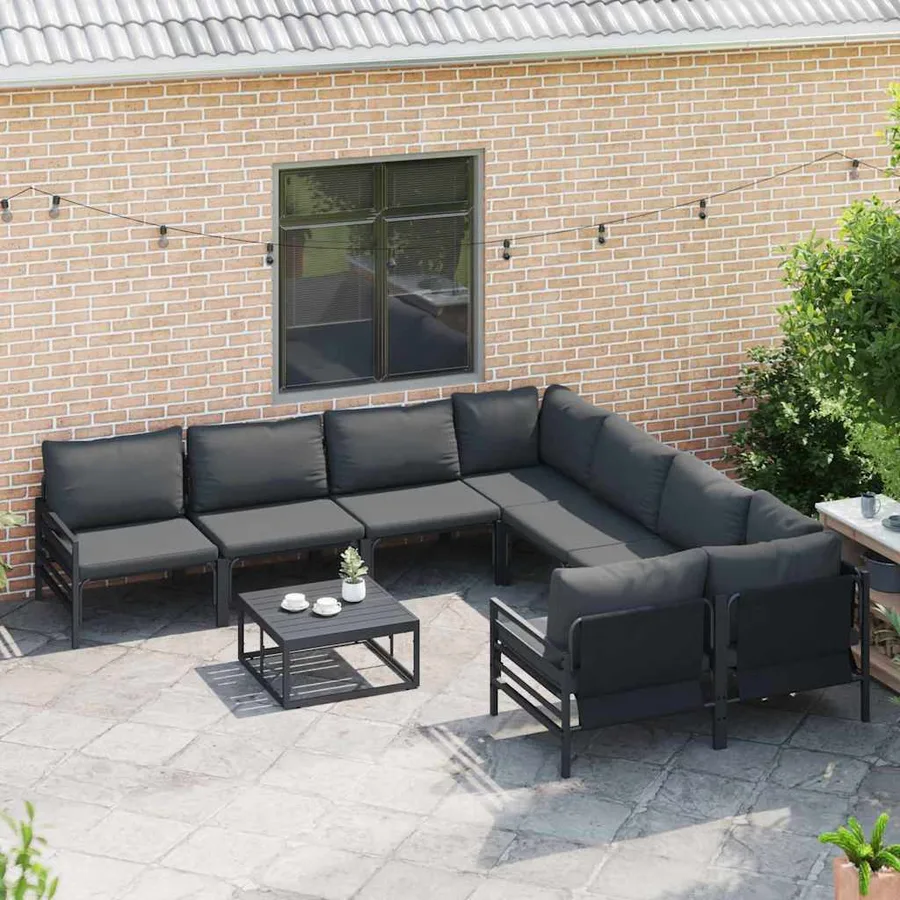 Ensemble de canapé de jardin avec coussin 9 pcs Noir Acier - 3