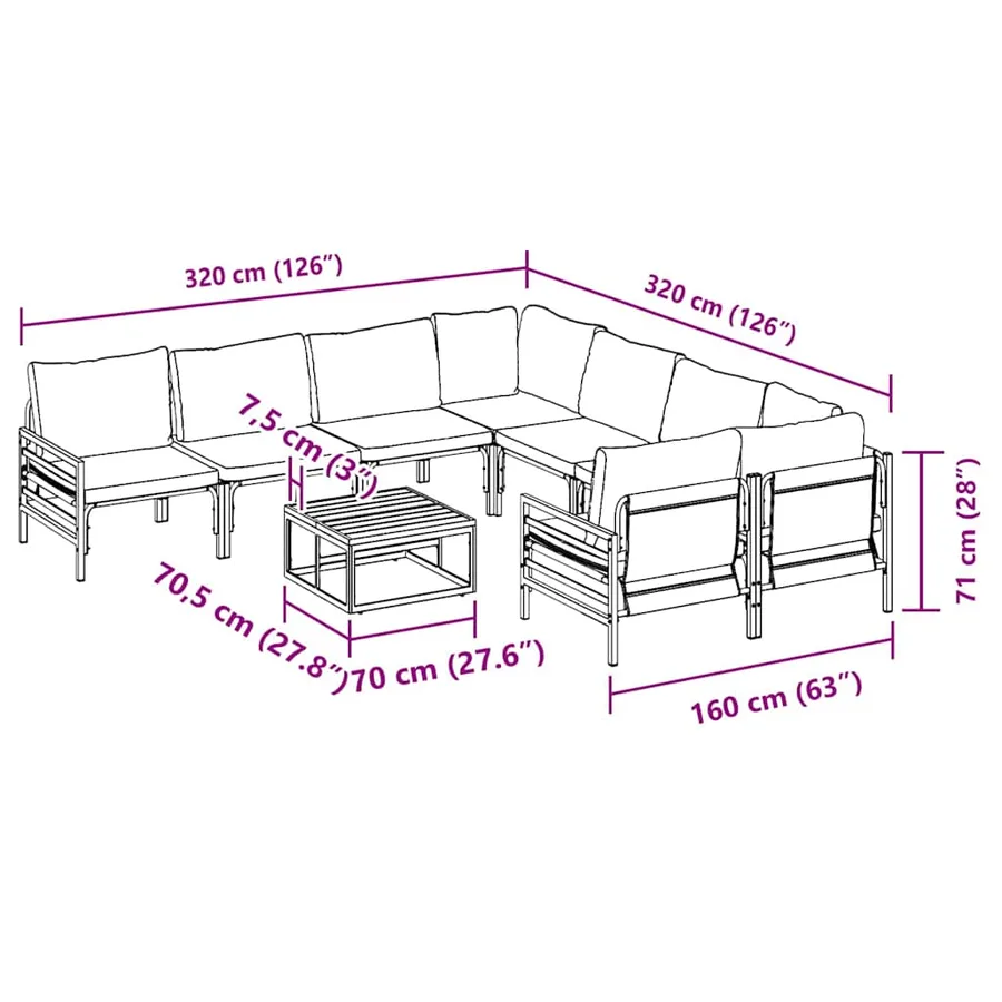 Ensemble de canapé de jardin avec coussin 9 pcs Noir Acier - 8