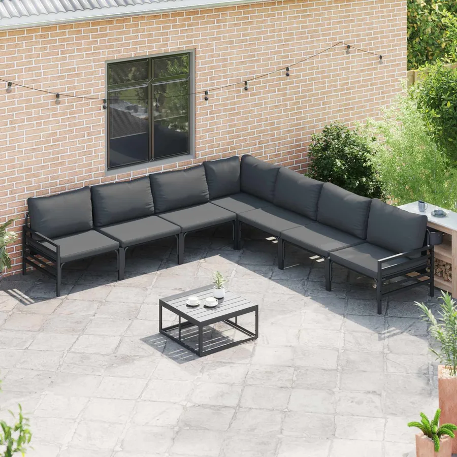 Ensemble de canapé de jardin avec coussin 7 pcs Noir Acier - 5