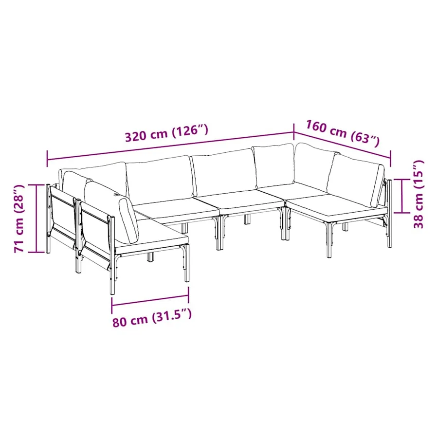 Ensemble de canapé de jardin avec coussin 6 pcs Noir Acier - 10