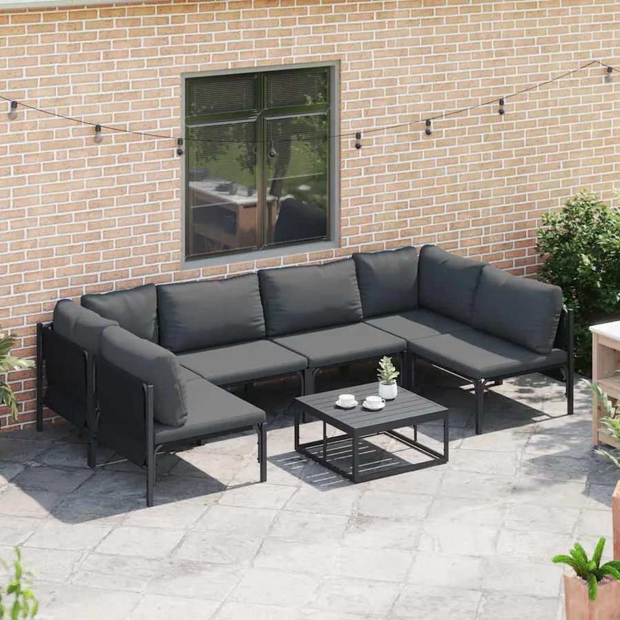 Ensemble de canapé de jardin avec coussin 6 pcs Noir Acier - 3