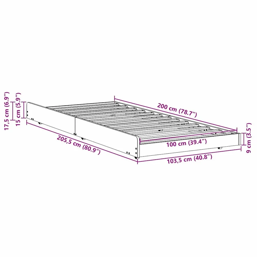 Cadre de lit Brun cire 100 x 200 cm Pin massif - 12