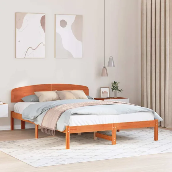 Cadre de lit avec tête de lit Brun cire 160 x 200 cm Pin massif