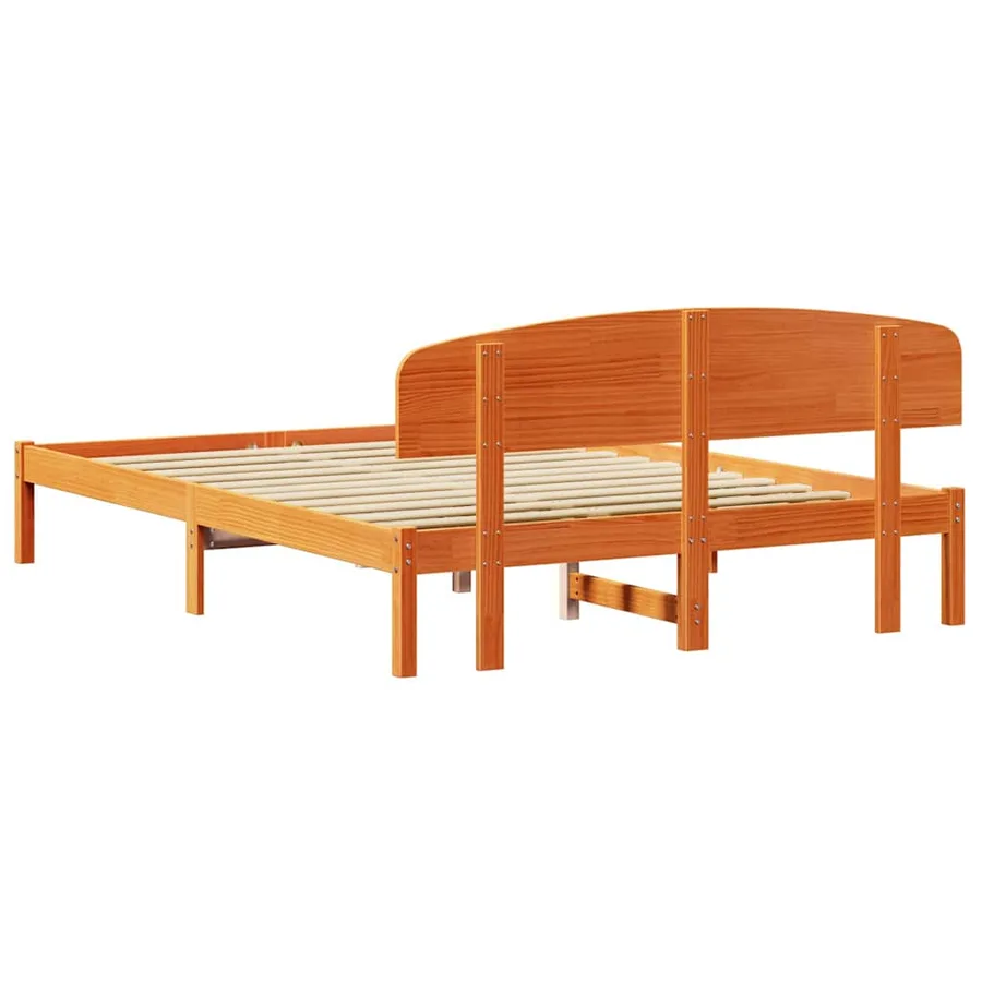 Cadre de lit avec tête de lit Brun cire 140 x 200 cm Pin massif - 7