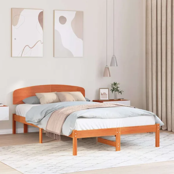 Cadre de lit avec tête de lit Brun cire 140 x 190 cm Pin massif