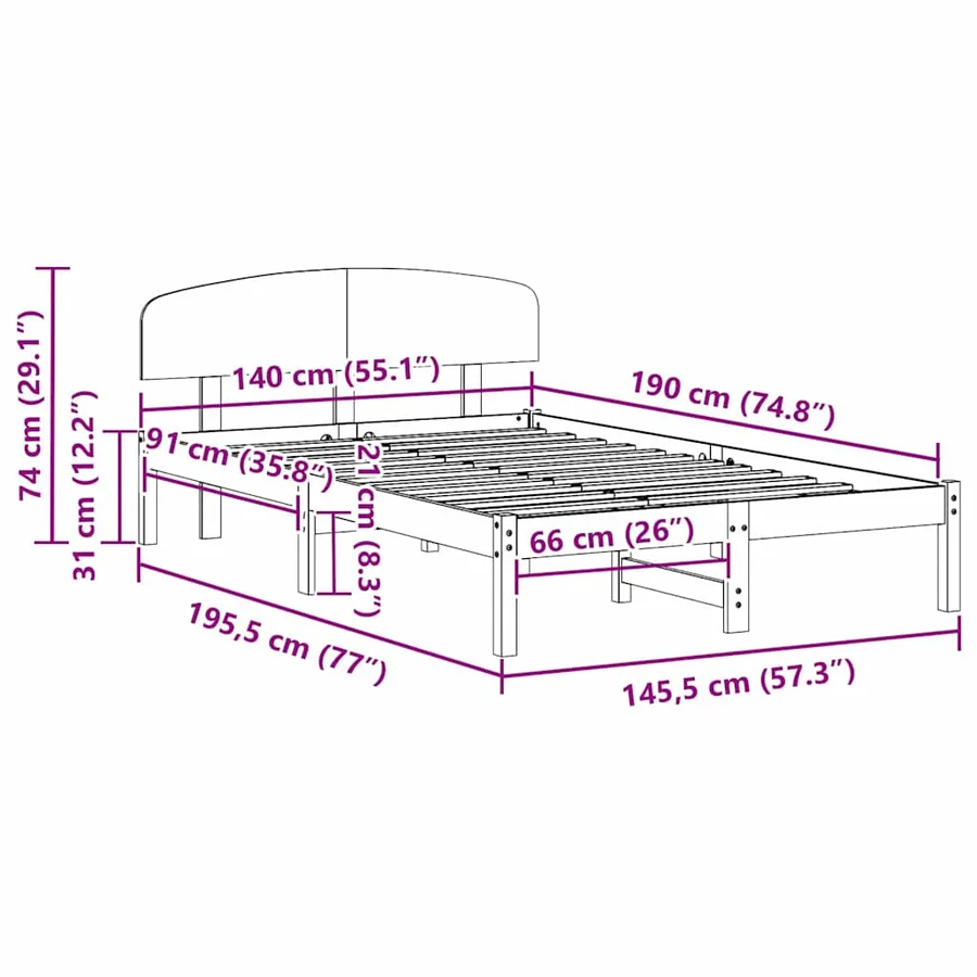 Cadre de lit avec tête de lit Brun cire 140 x 190 cm Pin massif - 10