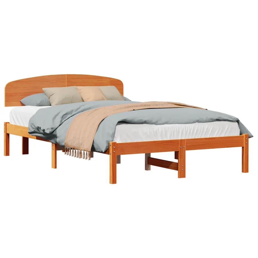 Cadre de lit avec tête de lit Brun cire 140 x 190 cm Pin massif - 2