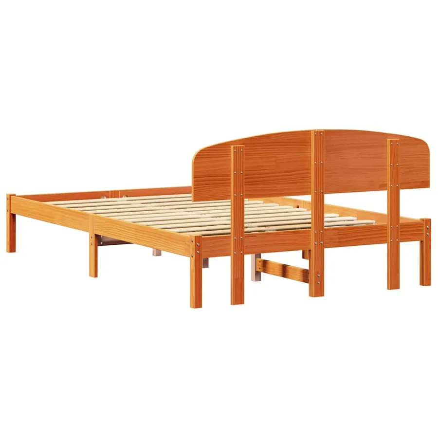 Cadre de lit avec tête de lit Brun cire 140 x 190 cm Pin massif - 7