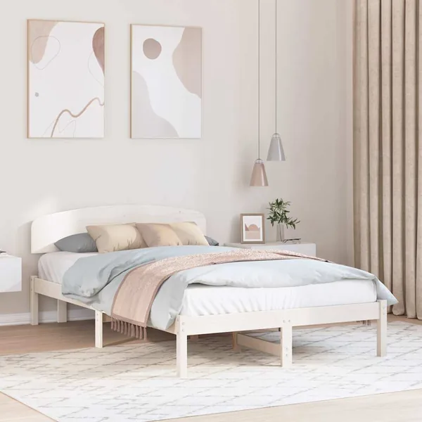 Cadre de lit avec tête de lit Blanc 120 x 200 cm Pin massif