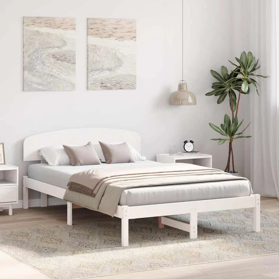 Cadre de lit avec tête de lit Blanc 120 x 200 cm Pin massif - 3