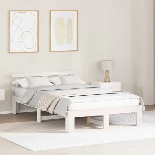 Cadre de lit avec tête de lit Blanc 120 x 200 cm Pin massif