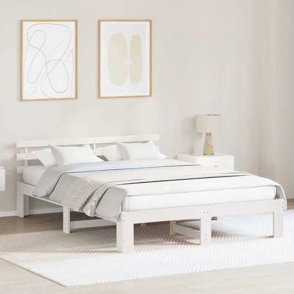 Cadre de lit avec tête de lit Blanc 150 x 200 cm Pin massif