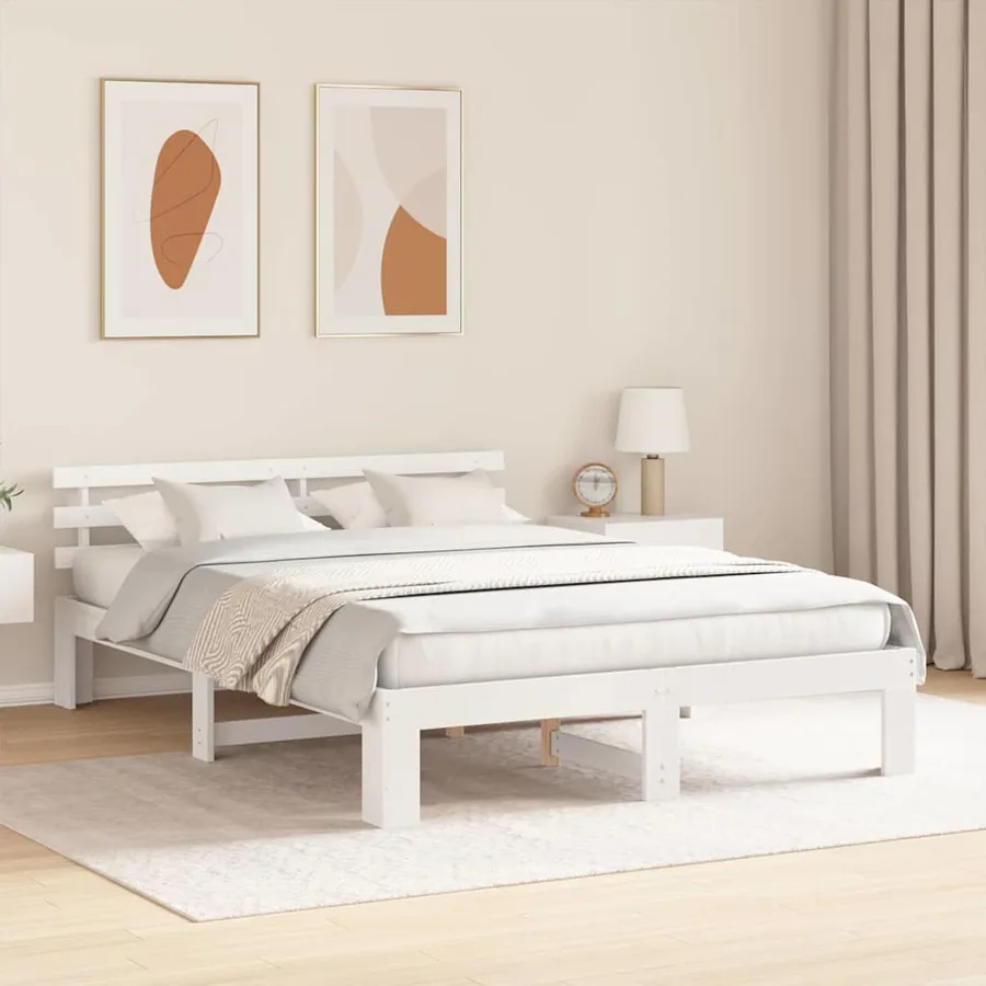Cadre de lit avec tête de lit Blanc 150 x 200 cm Pin massif - 3