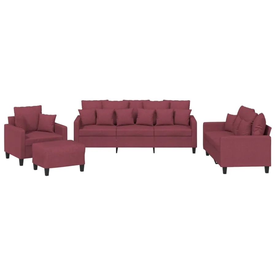 Ensemble de canapés 4 pcs avec coussins rouge bordeaux tissu - 2